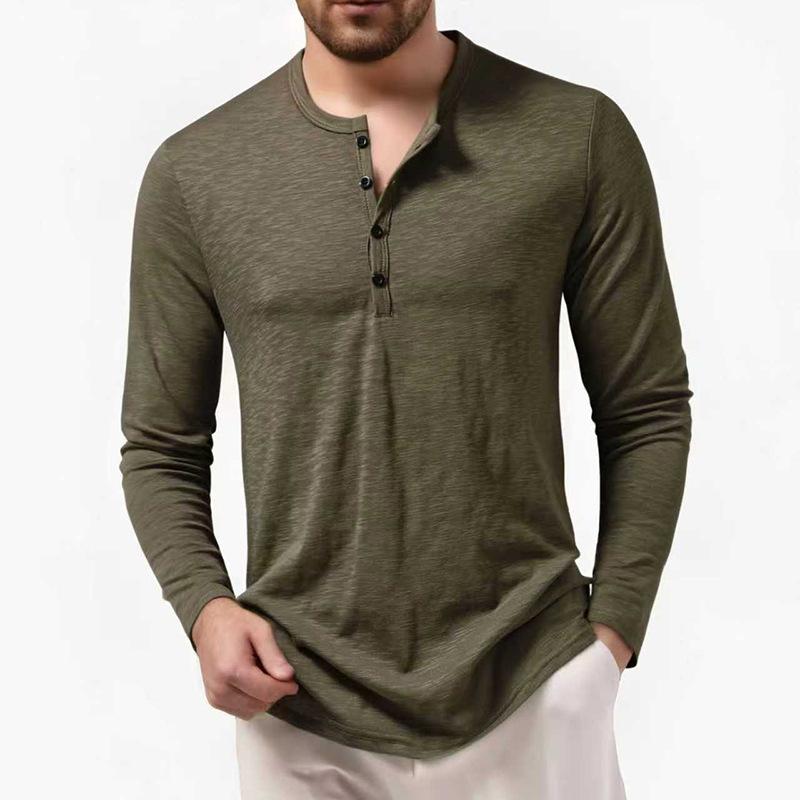Men Fall Henley Neck Long Sleeve Casual Shirt