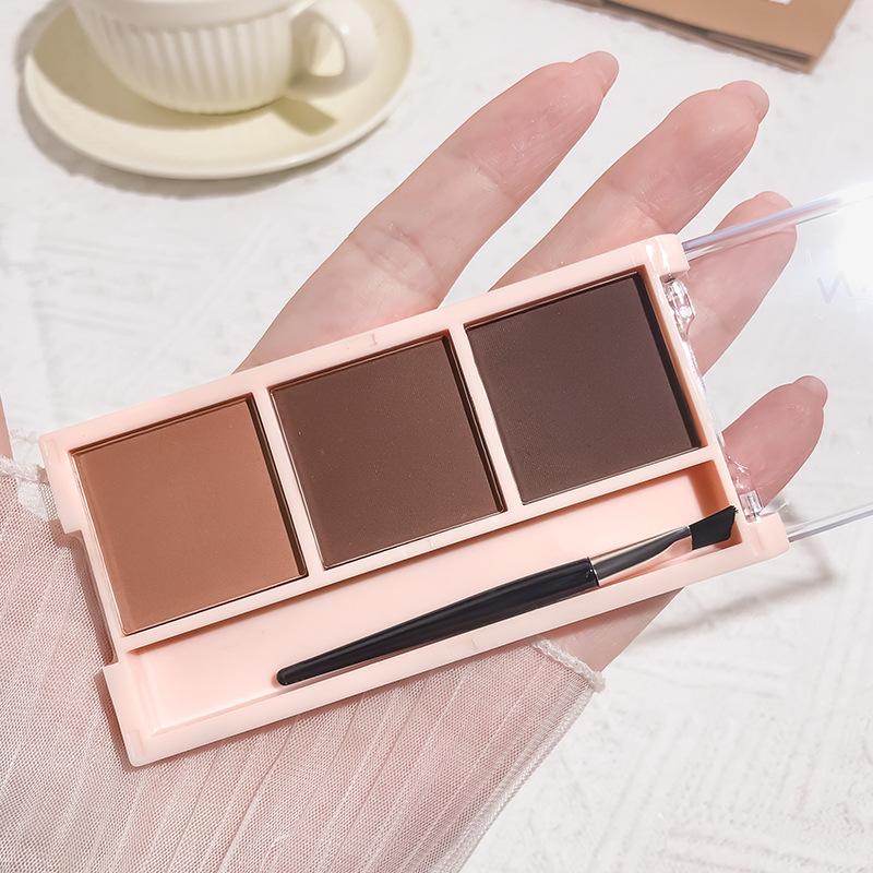 3-Color Brow Powder Set with Brush - Long-lasting, Color-resistant, Versatile Contour Makeup Set for Natural, Three-dimensional
