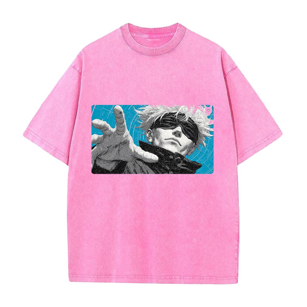 Gojo Satoru Print T-shirt Anime Jujutsu Kaisen Clothing Men Women Cotton Tshirts Retro Washed T Shirt Harajuku Male Casual Tops