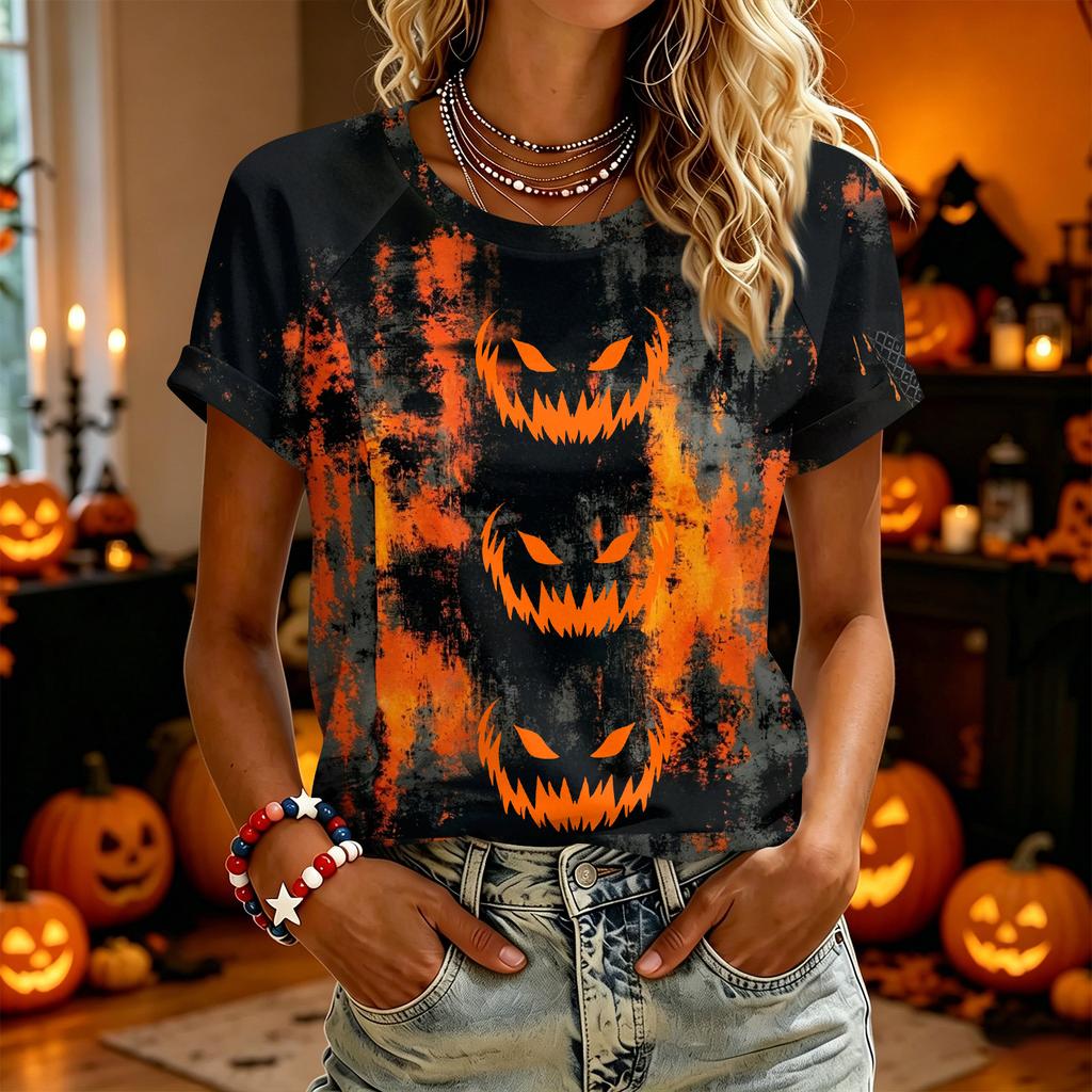 Women's Fashion Casual Short Sleeve T-Shirt with Halloween Graphic Print for Daily Wear, Party and Holiday Outfits