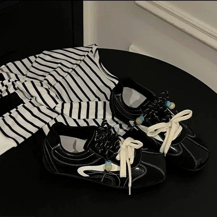 

Genuine leather niche round head versatile moral training shoes women s 2025 spring and autumn new temperament retro soft sole casual shoes ins tide~ 40 чёрный