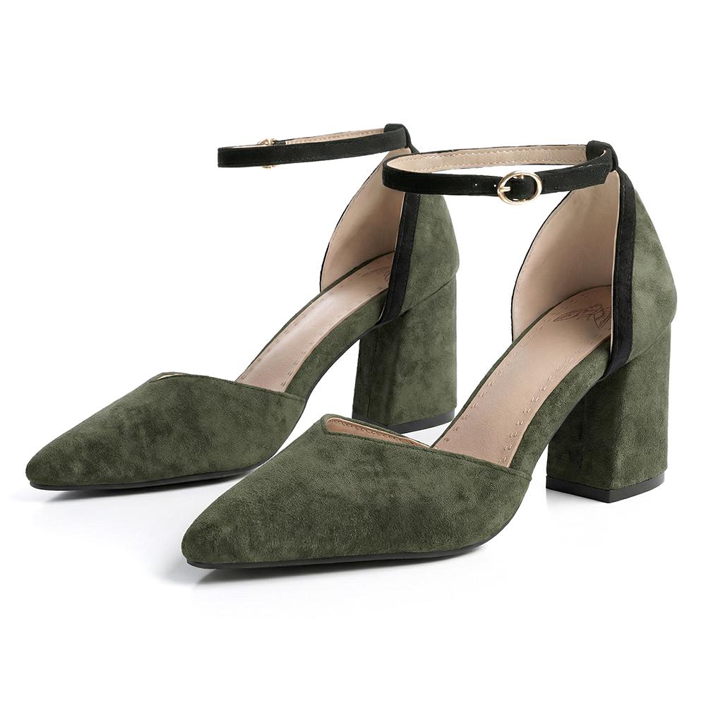 

Pink Women Sandals Pointed Toe Ankle Strap High Block Heel Large Plus Size 48 40 зелений