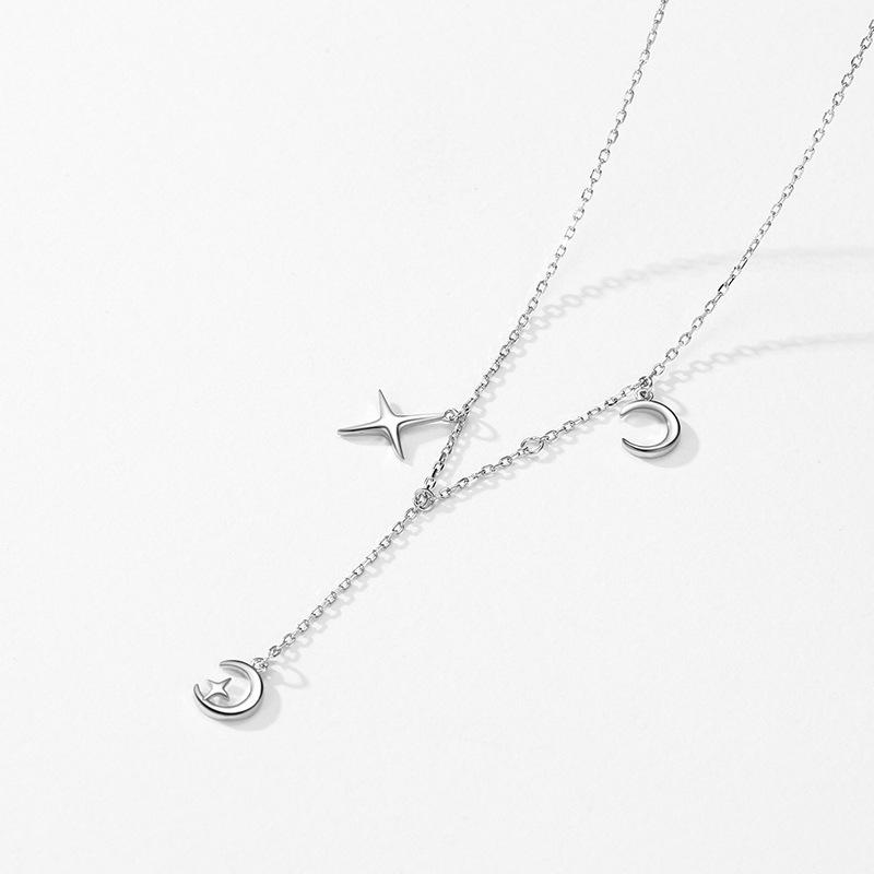 High Quality Fine Jewelry Engagement Wedding Jewelry 925 Sterling Silver  Star Moon Tassel Pendant Necklace