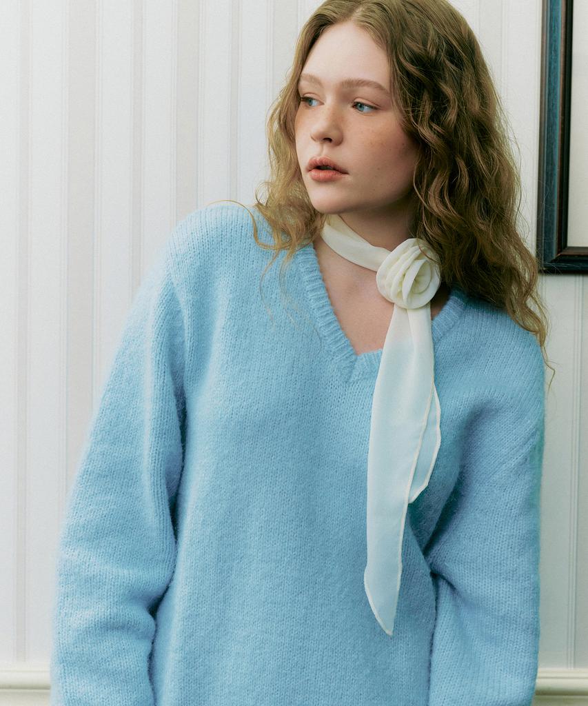 ROEM Loose Fit V-Neck Sweater (Light Blue) Rmkag23Yt1