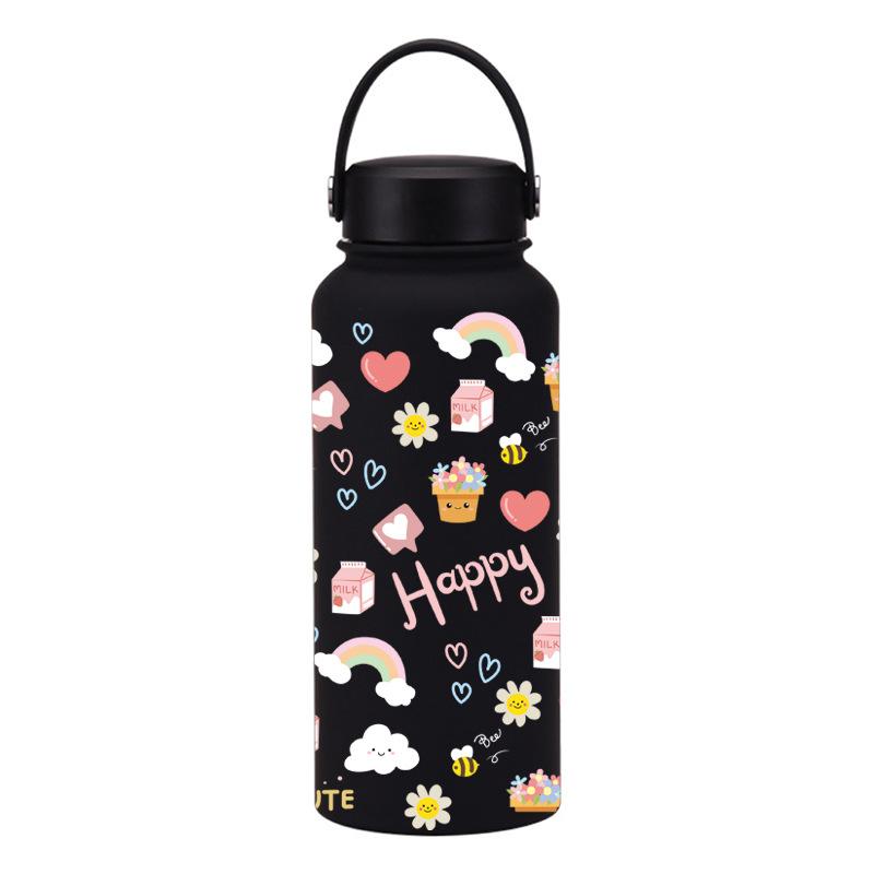 1L Thermos Cup Large Capacity Wide Mouth Portable Vacuum Sports Kettle Outdoor Printing Water Cup Female