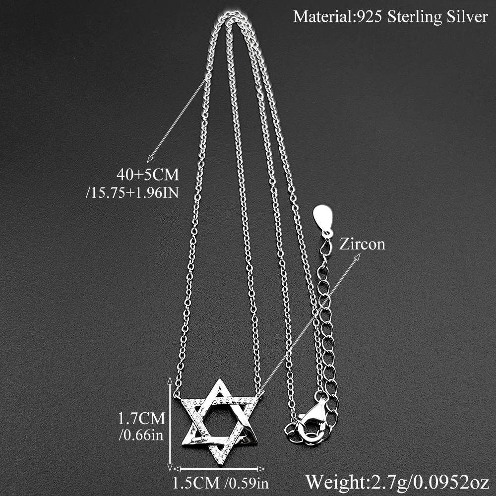 925 Sterling Silver Je Star of David Zircons Pendant Necklace for Women Silver Color Choker Chain Israel Magen Jewelry Gift