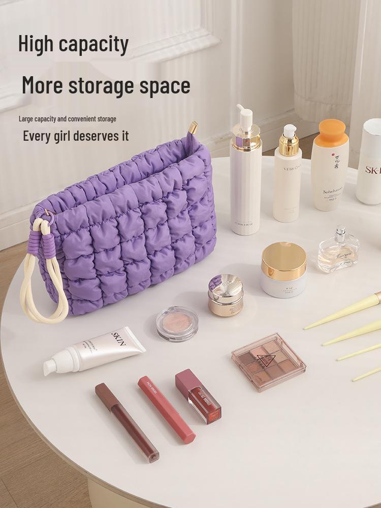 Puffy Cloud Pleated Makeup Bag - Large Capacity & Portable Versatile Handbag