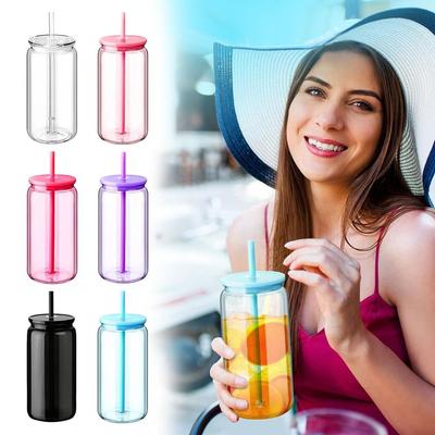 NEW 16oz(450ml) Capacity Mason Jar Cups Reusable with Lids Straws Water Bottles Break-Resistant Beverage Mugs Party Favor