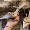 Modern High Heel Pointed Toe Sandals Women Summer Thin Heel Apricot Crystal Design Office Shoes Woman  Party Shoes