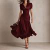 European and American new hot-selling retro striped satin pleated dress