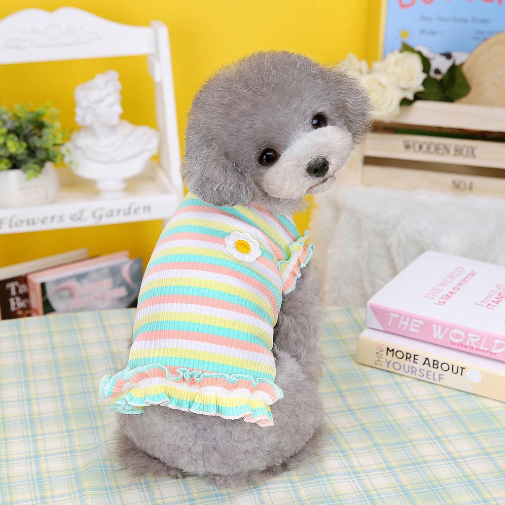 2023 New Pet Clothes Spring and Summer Wholesale Dog Skirt Dog Clothes New Clothing Striped Flower Vest