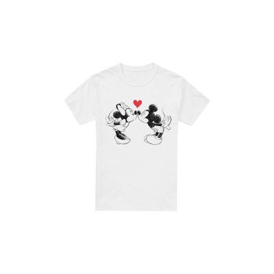 Mens Mickey & Minnie Mouse Kiss Sketch Valentine`s Day T-Shirt