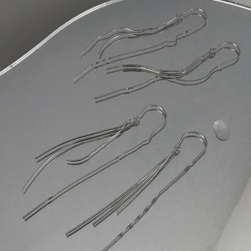 Round Face Thin Ear Chain Femininity Niche Design Fashion Personality Long Snake Bone Chain Fringed Earrings