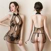 New European and American lingerie sexy lace slit uniform mesh classical embroidered cheongsam set