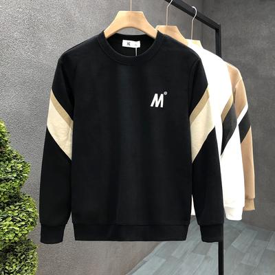 Pullover mit Buchstabenstickerei, Herbst, lässig, Spleißen, Farbkollision, Rundhalsausschnitt, lockerer Trend, einfache langärmelige Oberteile für Männer in Übergröße