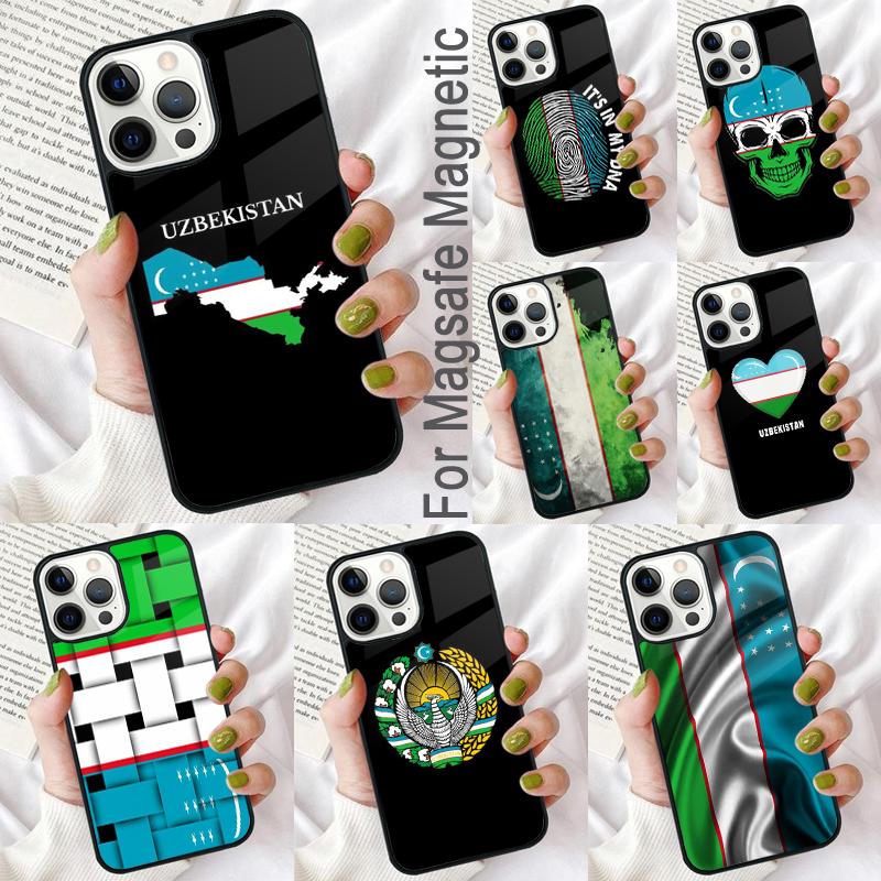 Usbekistan Flagge Weiche Handyhülle für iPhone 17 Air 16e Pro max 15 Pro 13 14 Plus 11 12 MagSafe Magnetische Coque