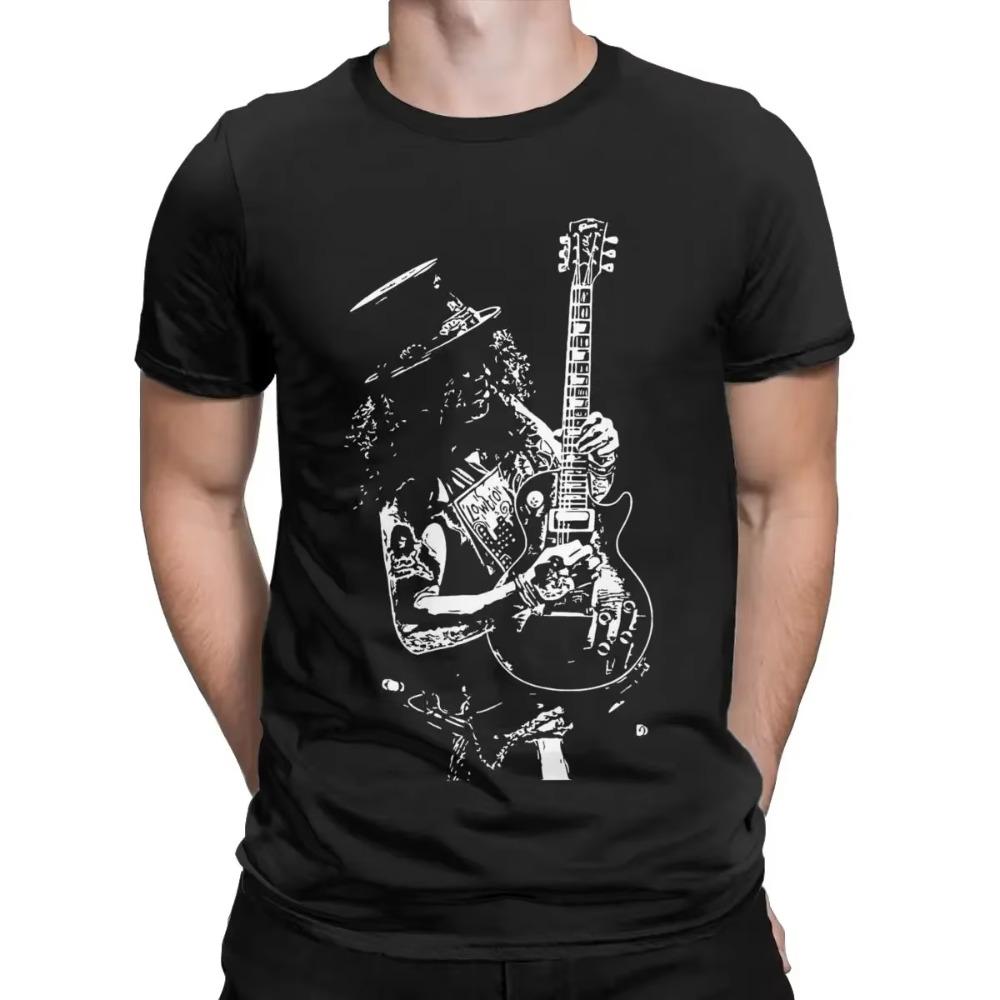 Slash Κιθάρα Guns N Roses Ανδρικό T-Shirt Άνετο T-Shirt Κοντομάνικο Μπλουζάκι με Στρογγυλή Λαιμόκοψη Καθαρό Βαμβάκι Ρούχα Μεγάλου Μεγέθους