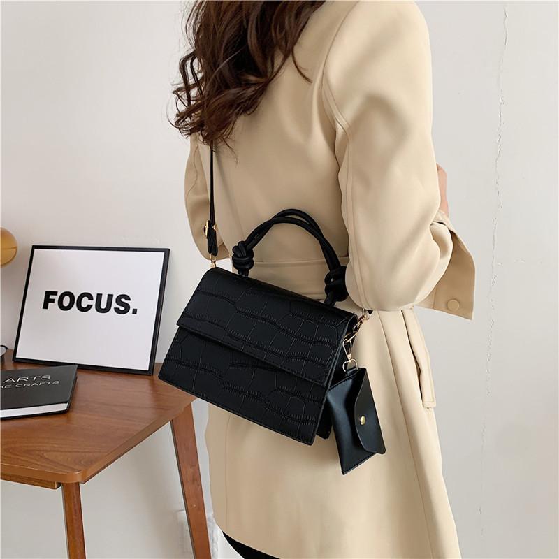 Solid Color Stone Pattern 2025 New Temperament Casual Two-piece Set Trendy Simple Crossbody Shoulder Portable Small Square Bag