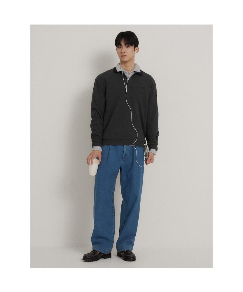 Binpolmen Collared Contrast Long Sleeve T-Shirt Ash