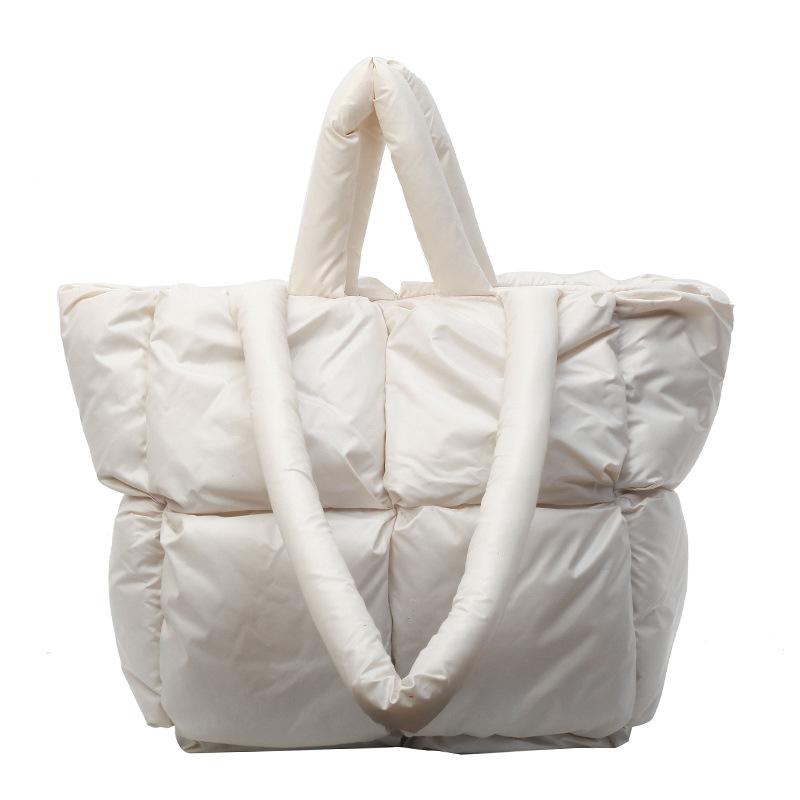 Down Cotton Jacket Handbag, Women's Soft Checkered Cotton Single-shoulder Bag, Fashionable and Simple Tote Bag