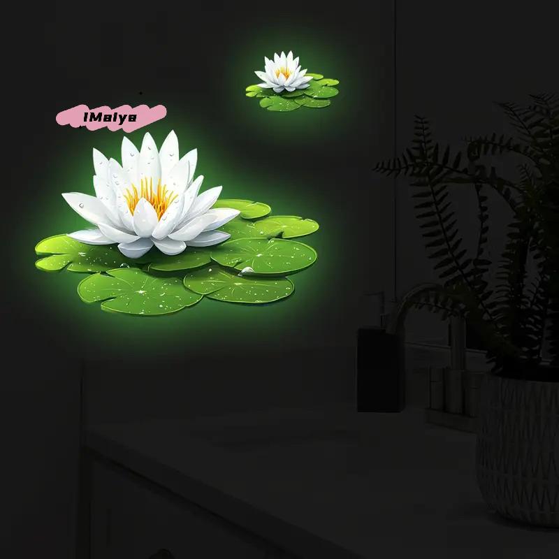 Autocollants de Toilette Lotus M-Glow-In-The-Dark Amovibles Auto-adhésifs Décoration de Salle de Bain Autocollants Muraux Autocollant de Décoration Intérieure