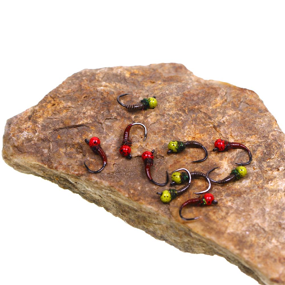 3pcs/4pcs #12 #14 Fast Sinking Offset Tungsten Beadhead Barbless Jig Perdigon Nymph Fly Fishing Trout Lures Black Spotted