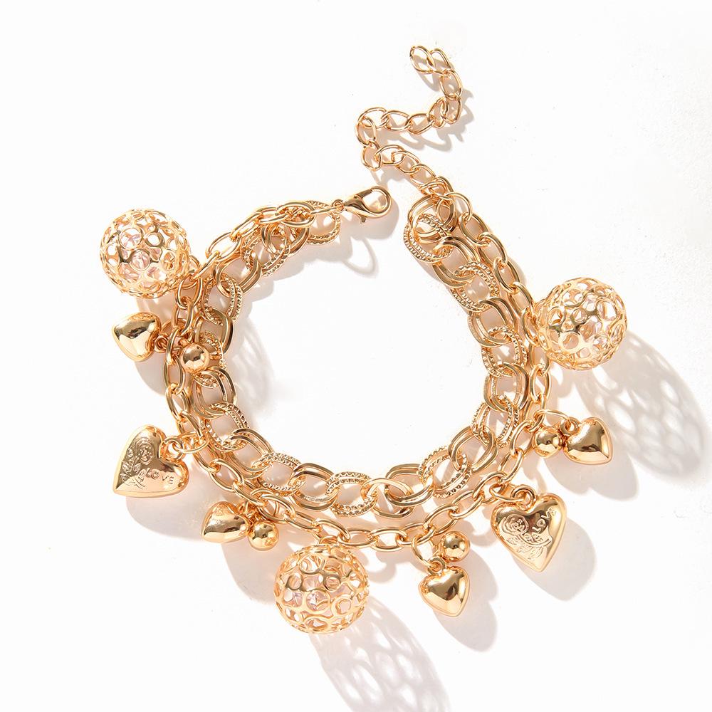 Gold Electroplated Multi-layer Love Pendant Bracelet with Extension Chain
