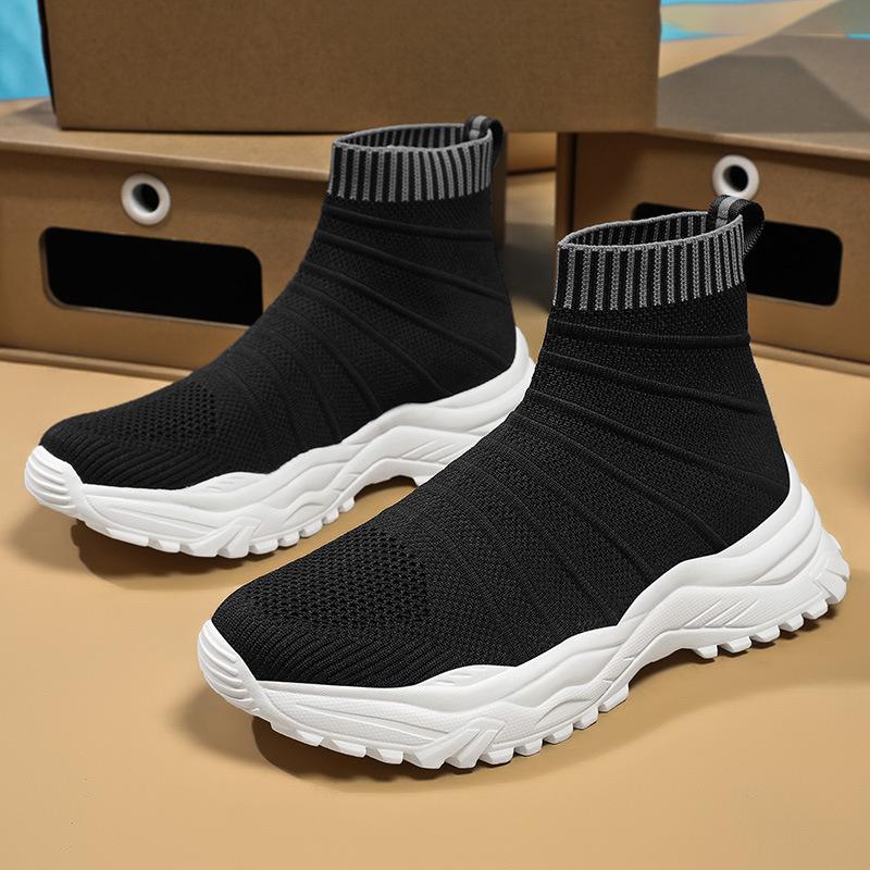 High-top casual socks shoes autumn and winter fly-woven soft-soled lazy shoes couple sports shoes