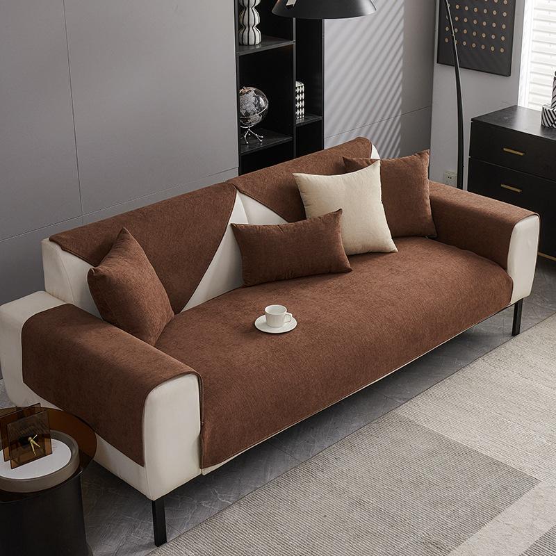 Solid Color Simple Sofa Cover Fabric For All Seasons Non Slip Soft And Sticky Sofa Cushion Cover Straight Row One-Piece Laying