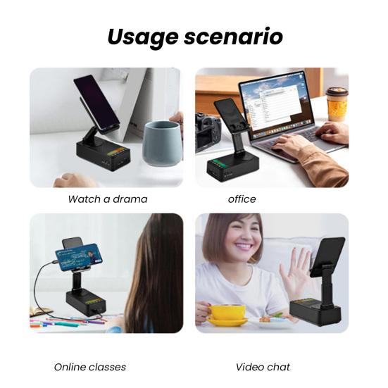 Mobile Phone Stand with Bluetooth-compatible Speaker Portable Folding Phone Stand USB Drive Holder Quick Charging Phone Holder