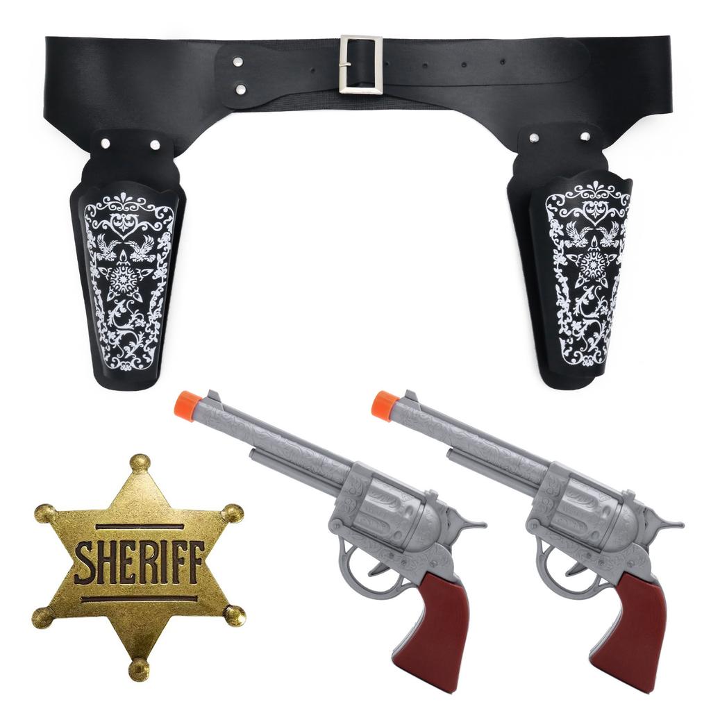 Western Cowboy Costume Accessory Set Sheriff Hat Bandana Holster Belt Badge Gun Halloween Cosplay Props