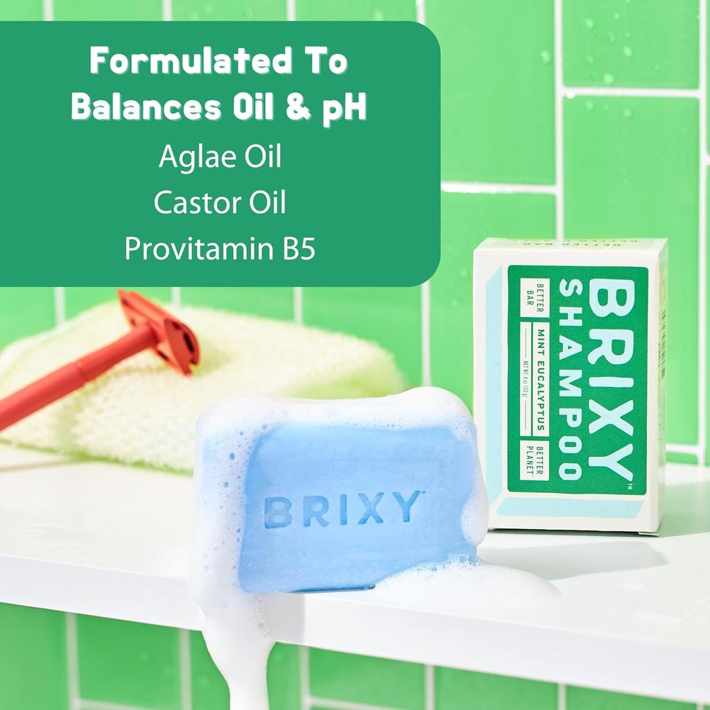 BRIXY Oil Argan Oil Balance Shampoo Bar for Oily Scalp with Provitamin B5 - Mint Eucalyptus Fragrance Shampoo Bar For Oily Scalp, 1 X 113g