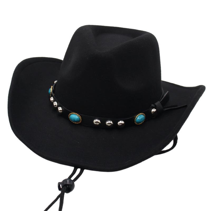 Minority Top Hat Western Cowboy Hat Turquoise Jazz Hat Guozhuang Dance Felt Hat Sun Hat Men And Women