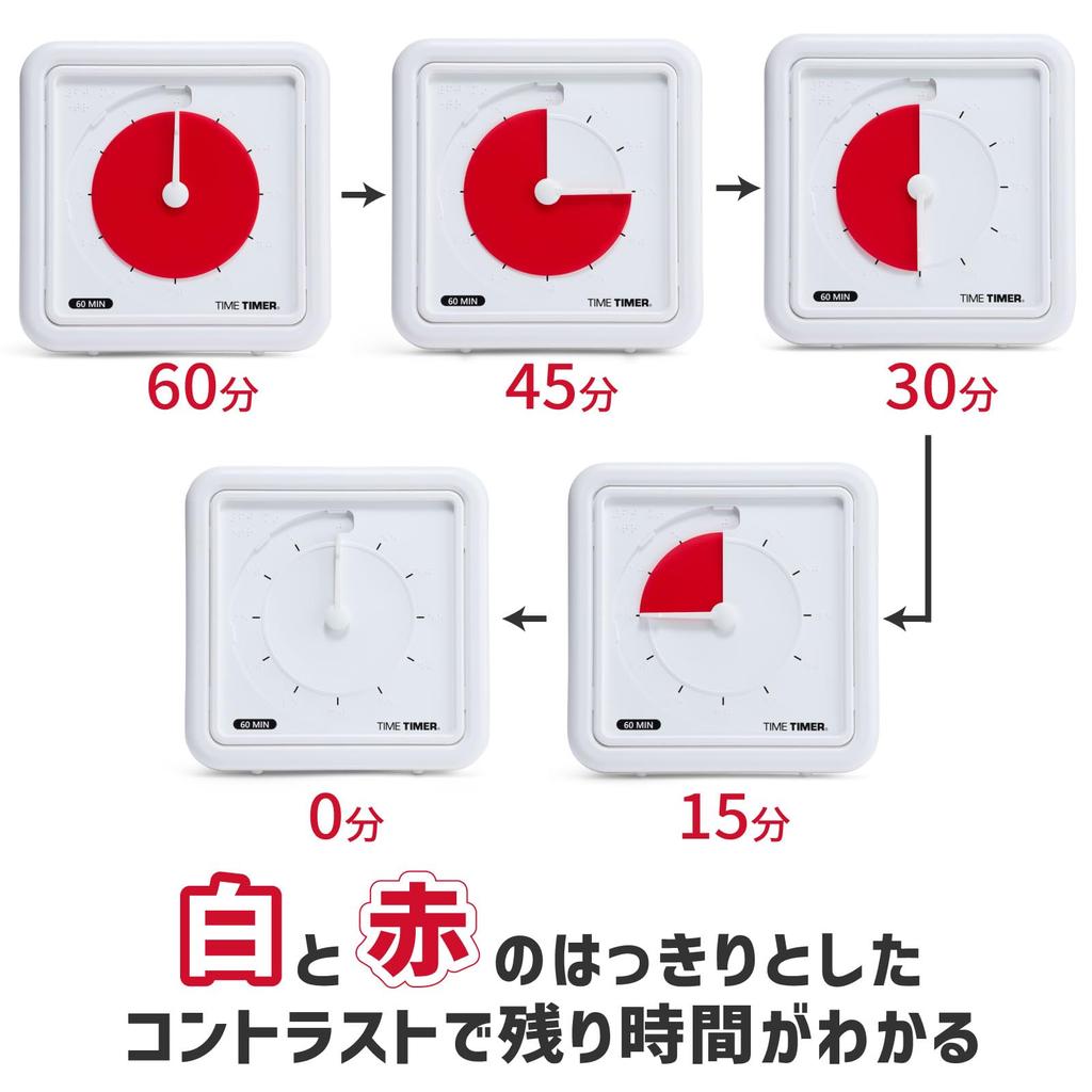 Braille Timer, 19cm, 60-Minute Timer, Braille Red Disc, Time Management Learning Timer, TTA1-EB-W, Authentic Product