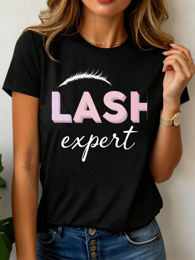 Y2k Casual Style Unisexs Tshirt Lash Expert Print Round Neck Loose Short Sleeve For Everyday Wear And Tops Tee Female Tshirt