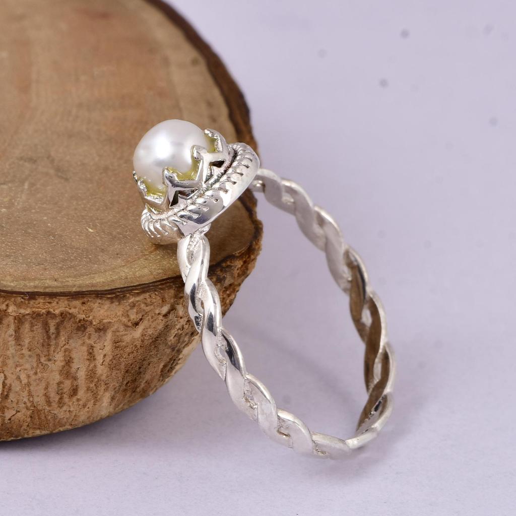 Natural Pearl Twisted Silver Ring | Minimalist Dainty Pearl Ring | Handmade Elegant Jewelry Gift for Her | Gift for her.