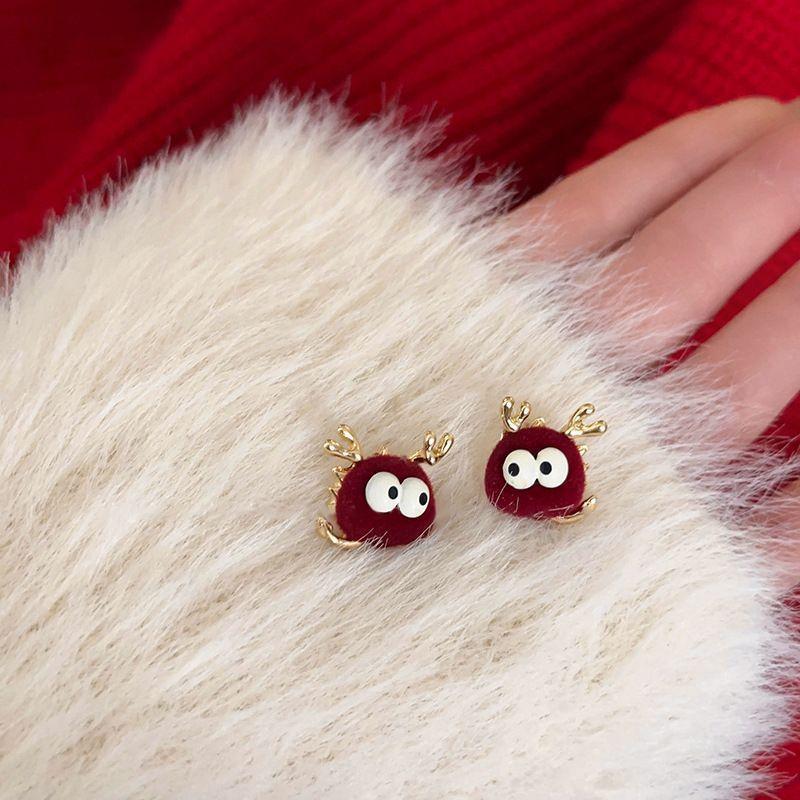 Retro Hong Kong Style Red Flocking Geometric Round Earrings Earrings Fashion Personality Temperament Earrings Women