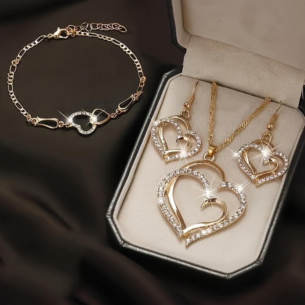 1 pair of earrings+1 necklace+1 bracelet Unique jewelry set Sparkling heart-shaped design Make her your phone gift