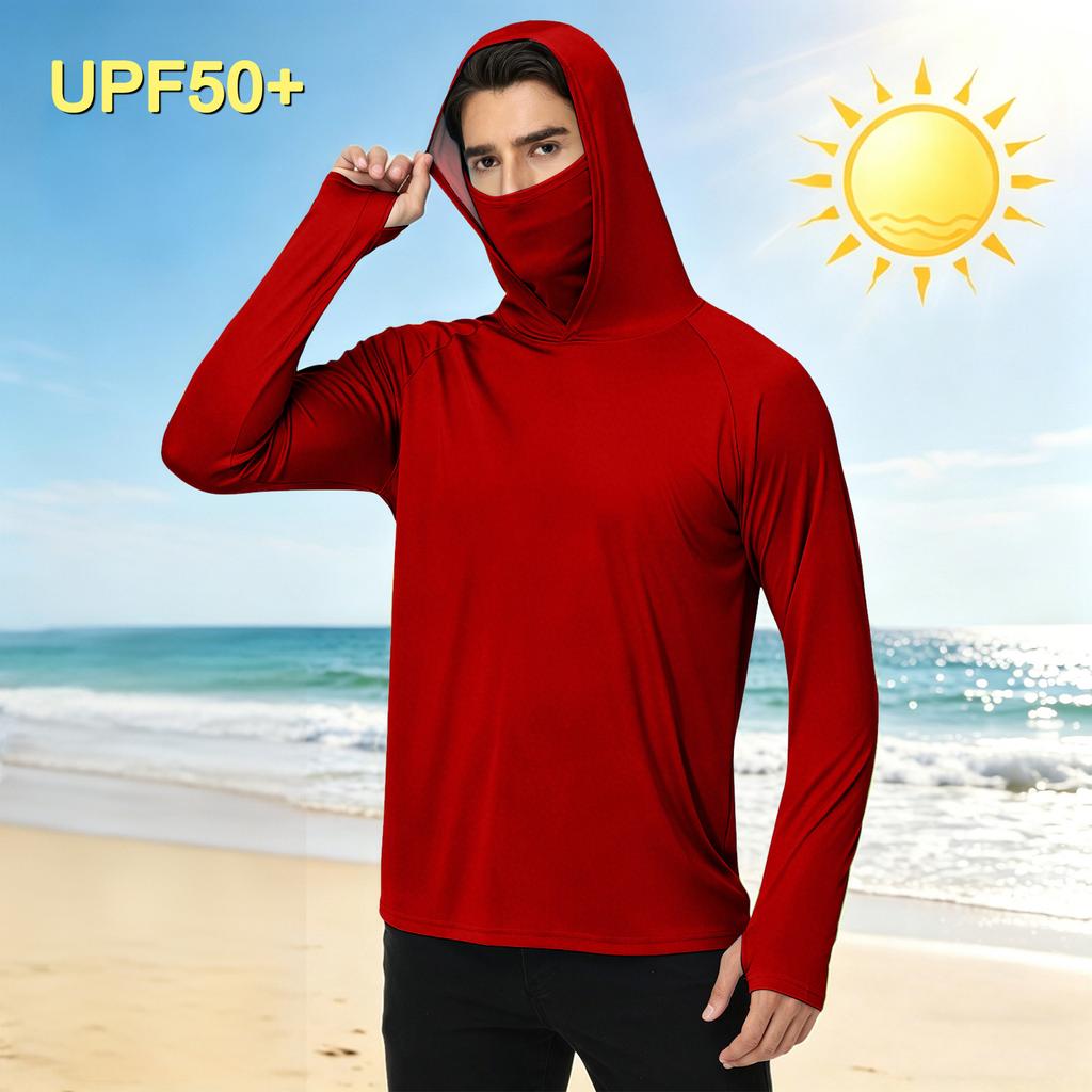 Men's Casual Outdoor Hooded Long Sleeve Sun Protection Shirt Lightweight Breathable Quick Dry UV Resistant Top for Sports Hiking