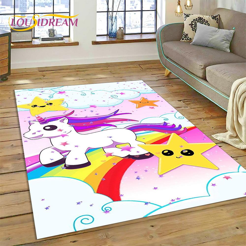 3D Cartoon Cute Unicorn Animal Carpet Rug for Home Living Room Bedroom Sofa Doormat Decor,Child Play Area Rug Non-slip Floor Mat