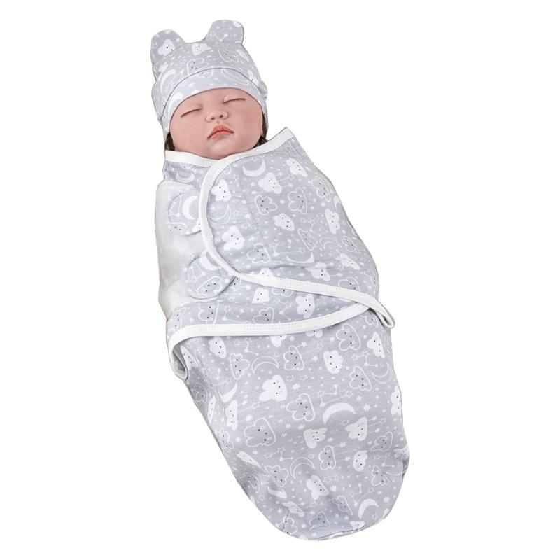 Anti-kick Cotton Baby Blanket Set with Matching Hat Soft Breathable Sleepsack 0-3 Months Newborns Wrap Towel & Bonnet