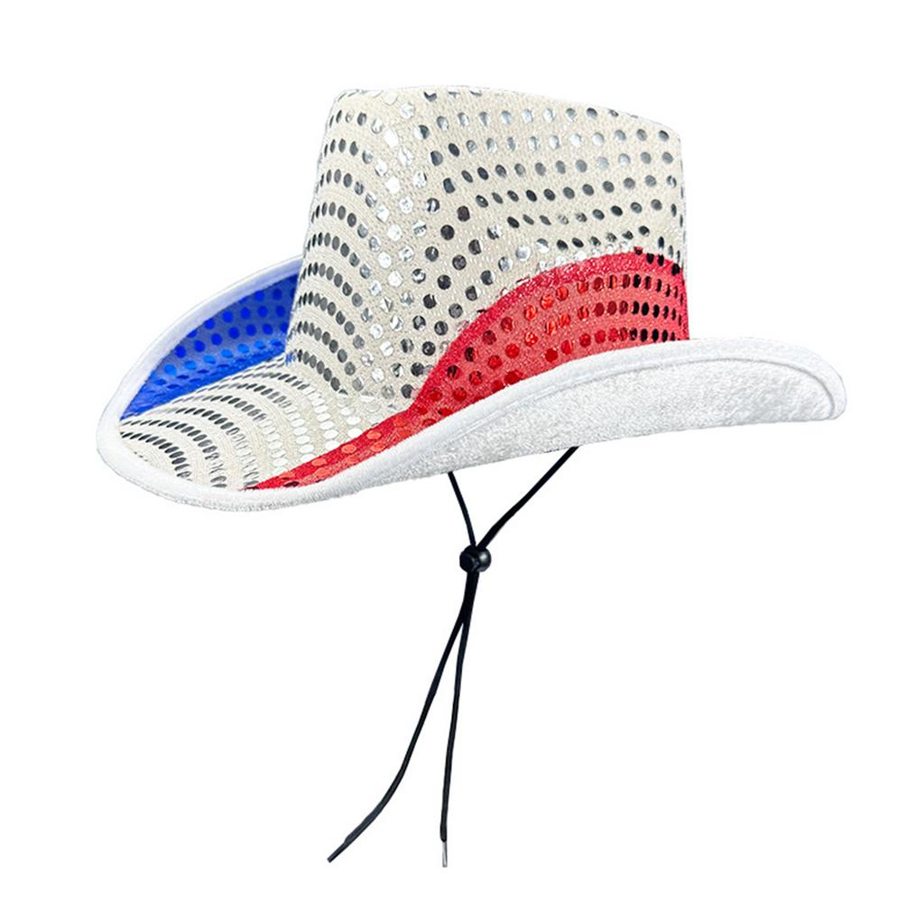 Cappelli Western a Strisce Rosse Bianche e Blu con Stelle per Uomo Donna Cappelli da Cowgirl con Paillettes per il Giorno dell'Indipendenza Cappelli Patriottici per Festa