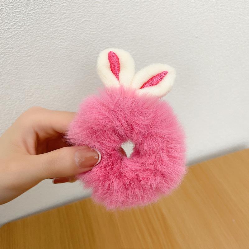 Girls Sweet Imitation Rabbit Fur Rabbit Ears Elastic Hair Bands Women Fur Fluffy Hair Rings Plush Scrunchies Hair Accessories