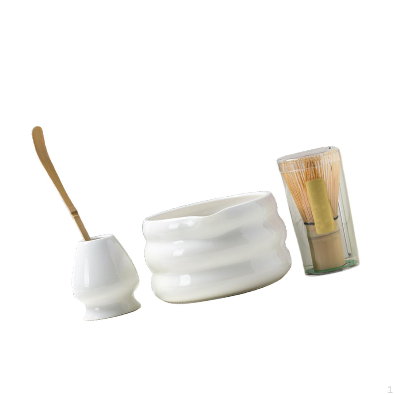 Набор из 4 предметов для приготовления матча, включает чашу и подставку для венчика white