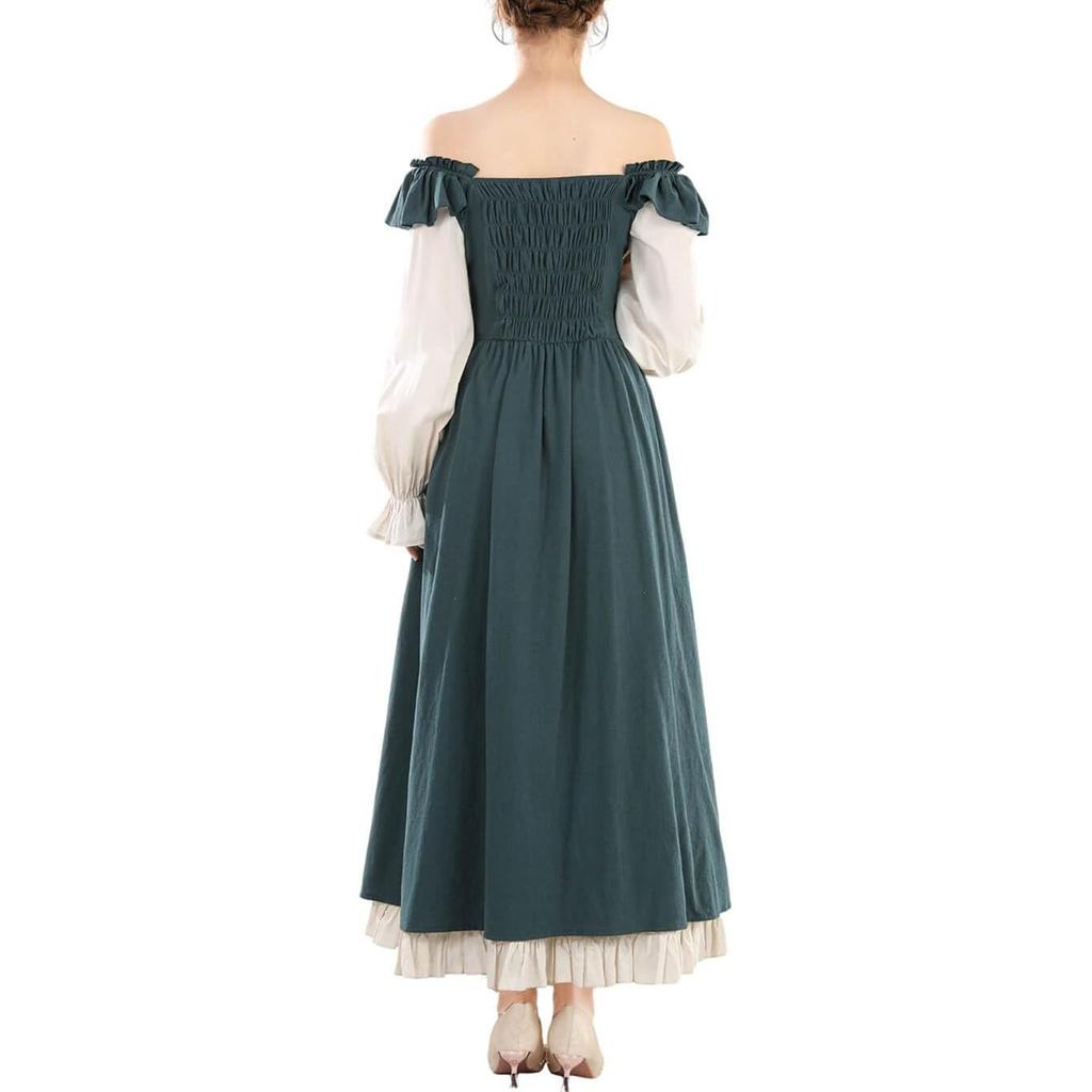 Damen-Vintage-Kleid mit Fliegenärmeln und elastischem Rücken