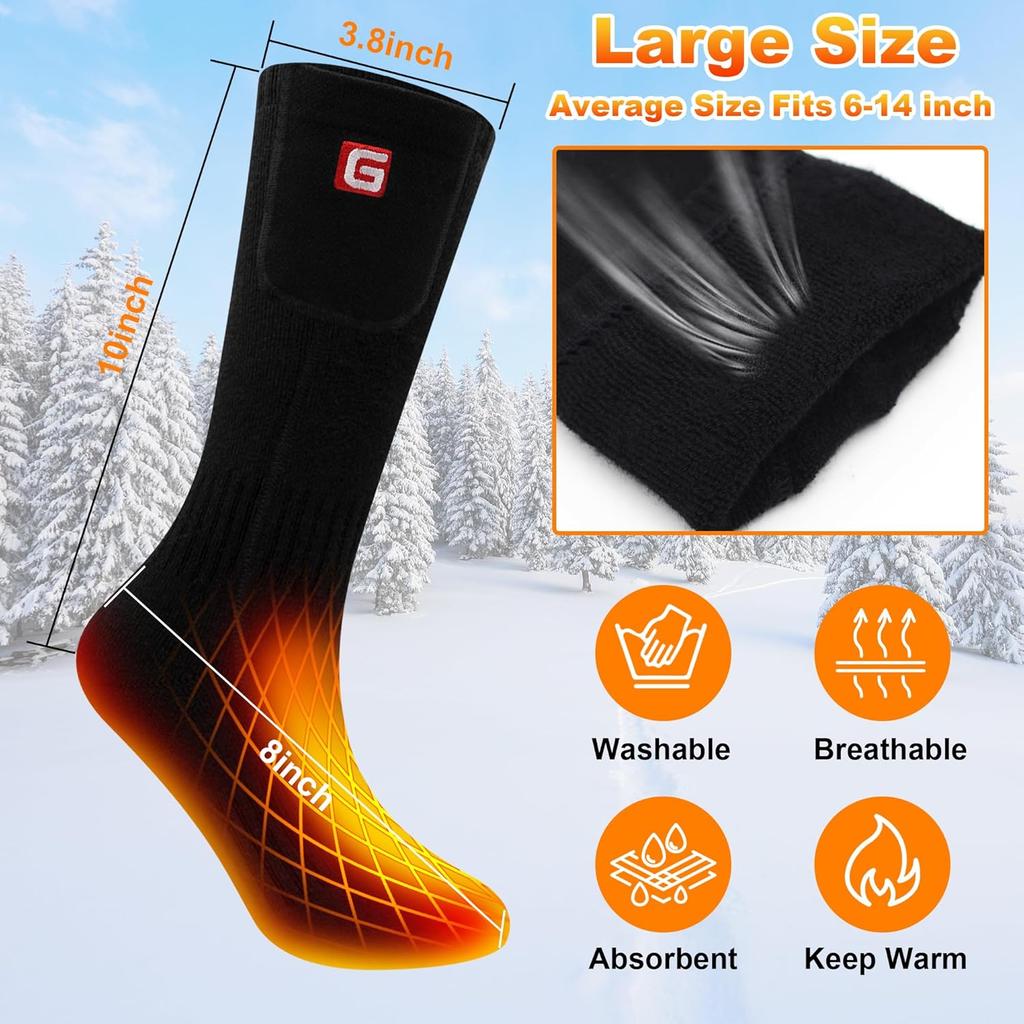 Heated Socks for Men Women, Electric Rechargeable Battery Powered Heated Socks Thermal Warm Winter Washable Heated Socks for Outdoor Sports Hiking
