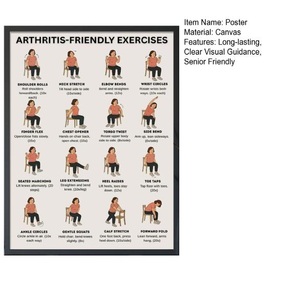 Chair Exercise Poster Seated Workout Chart Gentle Chair Yoga Movements Low Impact Exercise Guide for Seniors Beginners