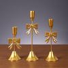 Gold Iron Candle Holder Intricate Christmas Golden Bow Candle Holder Festive Bow Candlestick Props Table Decor Accessories