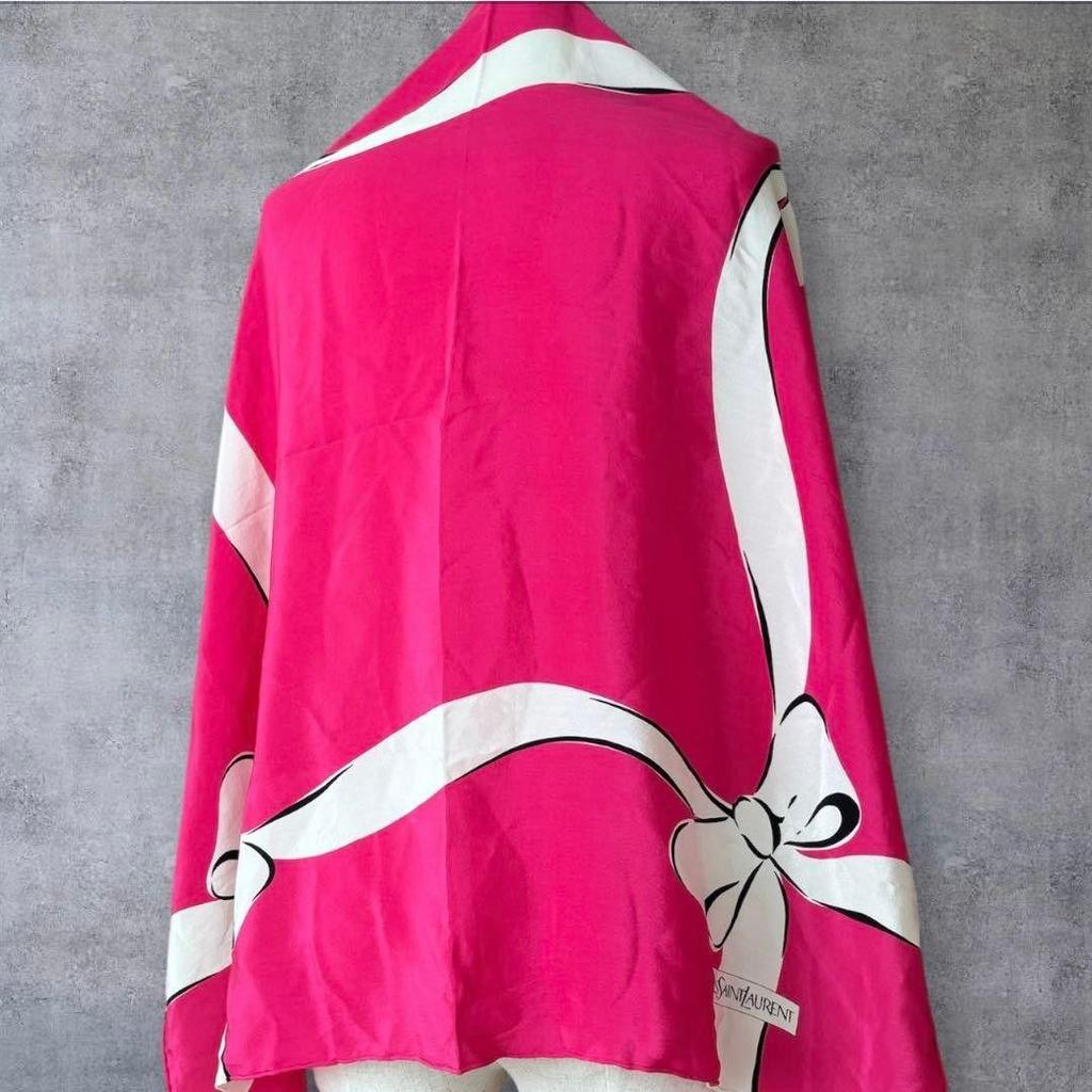 Used Yves Saint Laurent Silk Scarf Pink Ribbon YSL Vintage
