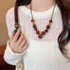 Vintage Wood Amber Special-shaped Resin Beaded Pendant Necklace Women's Leather Rope Ethnic Style Long Sweater Chain
